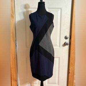 White House Black Market Asymmetrical Blue Gray Sheath Dress